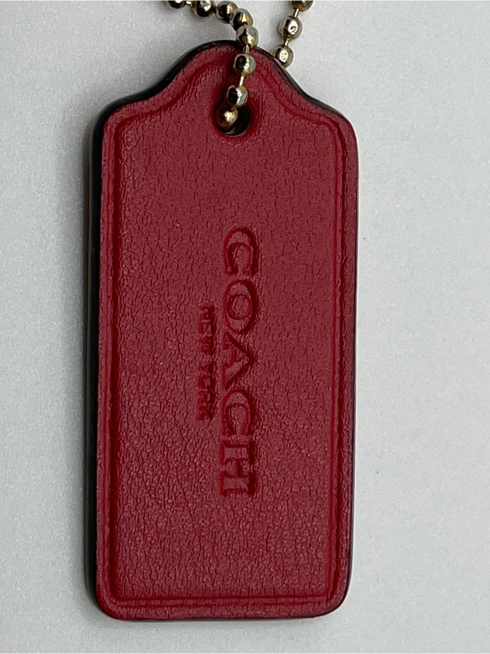 Coach Red Leather Hang Tag with Gold Chain